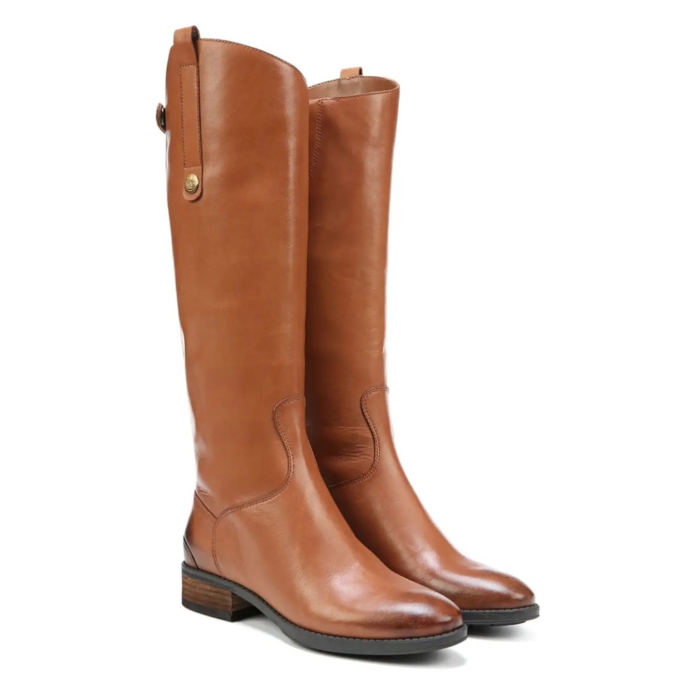 Used SAM EDELMAN Penny2 Leather Wide Calf Riding Boots Whiskey Size 4.5 Girls